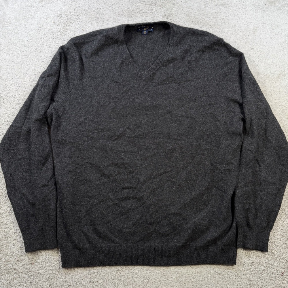 Club Room Sweater Mens XL Grey 100% Cashmere V-Neck Pullover Lightweight Soft